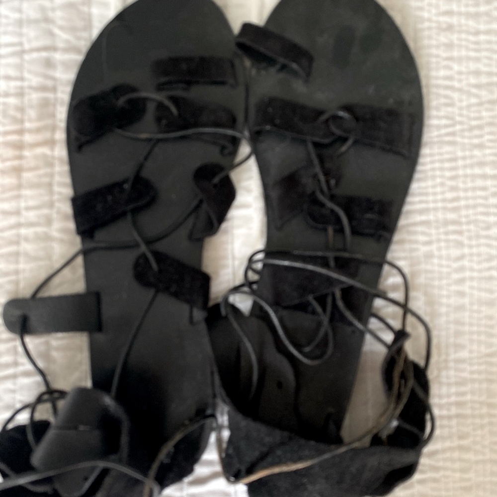 Ancient Greek Suede Black Lace Up Sandals 39